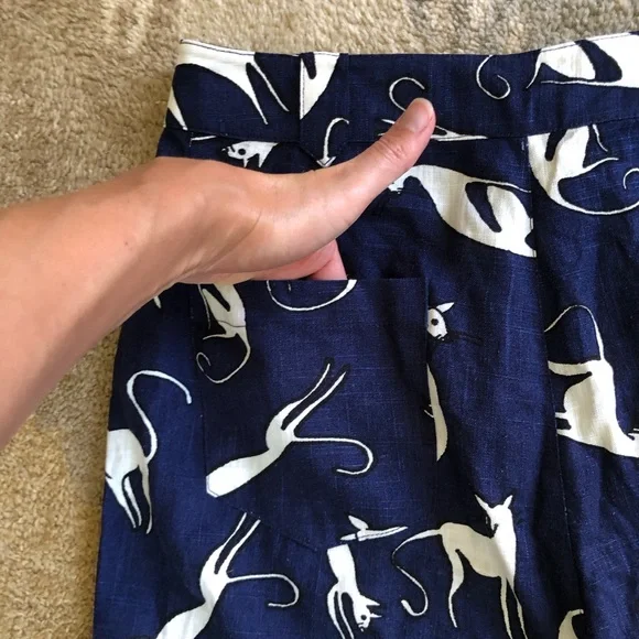 ModCloth Feline Cat Print Wide Leg Linen Crop Pant Sz 8 - Picture 9 of 14